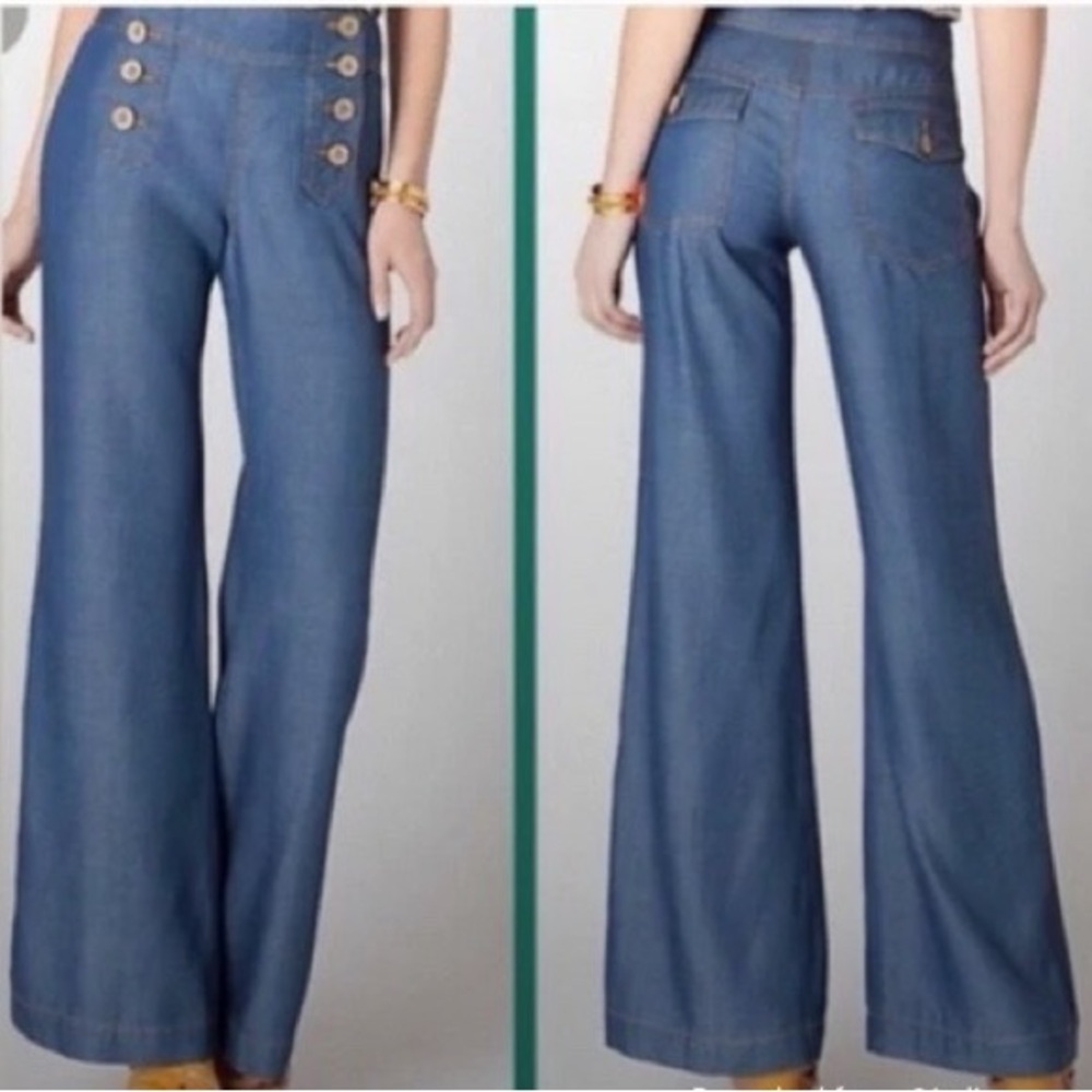 Anthropologie Elevenses Nautical Denim Chambray Sailor Pant